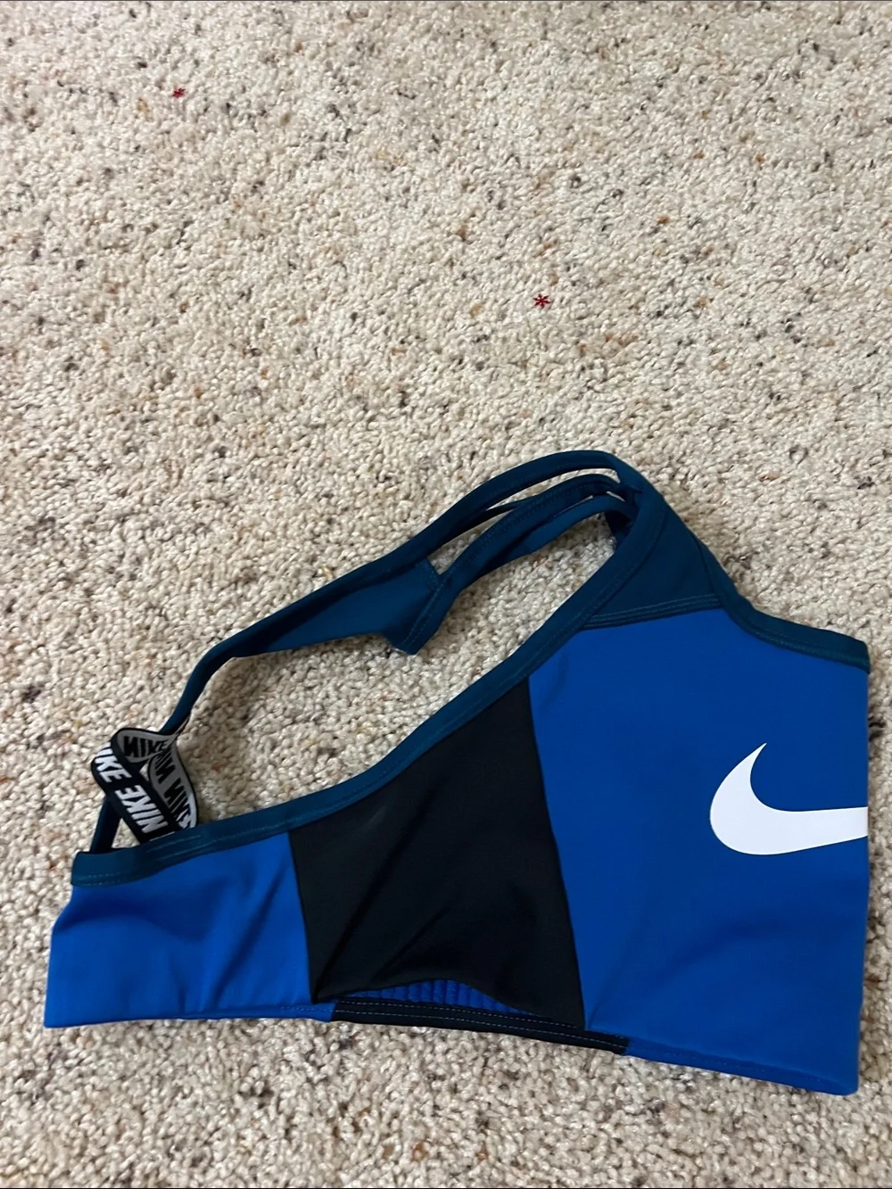 Nike Blue & Black Racerback Sports Bra with White Swoosh